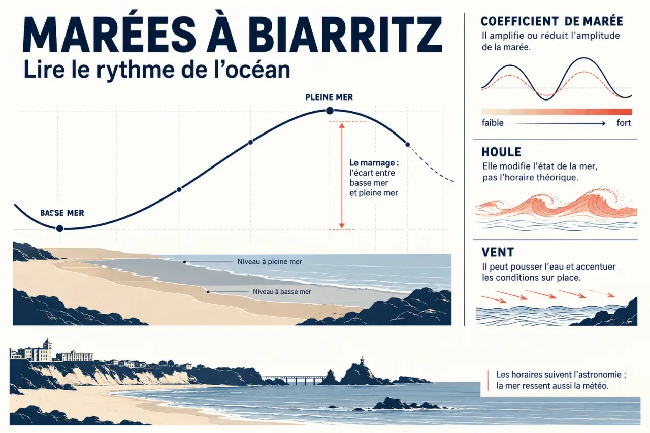 Horaires des marées à Biarritz : comprendre la basse mer, la pleine mer et le coefficient de marée
