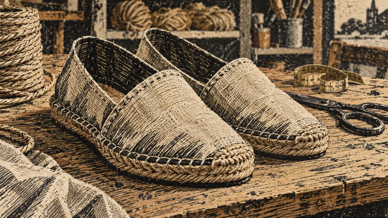 Espadrille pays basque toile et corde artisanales sur établi
