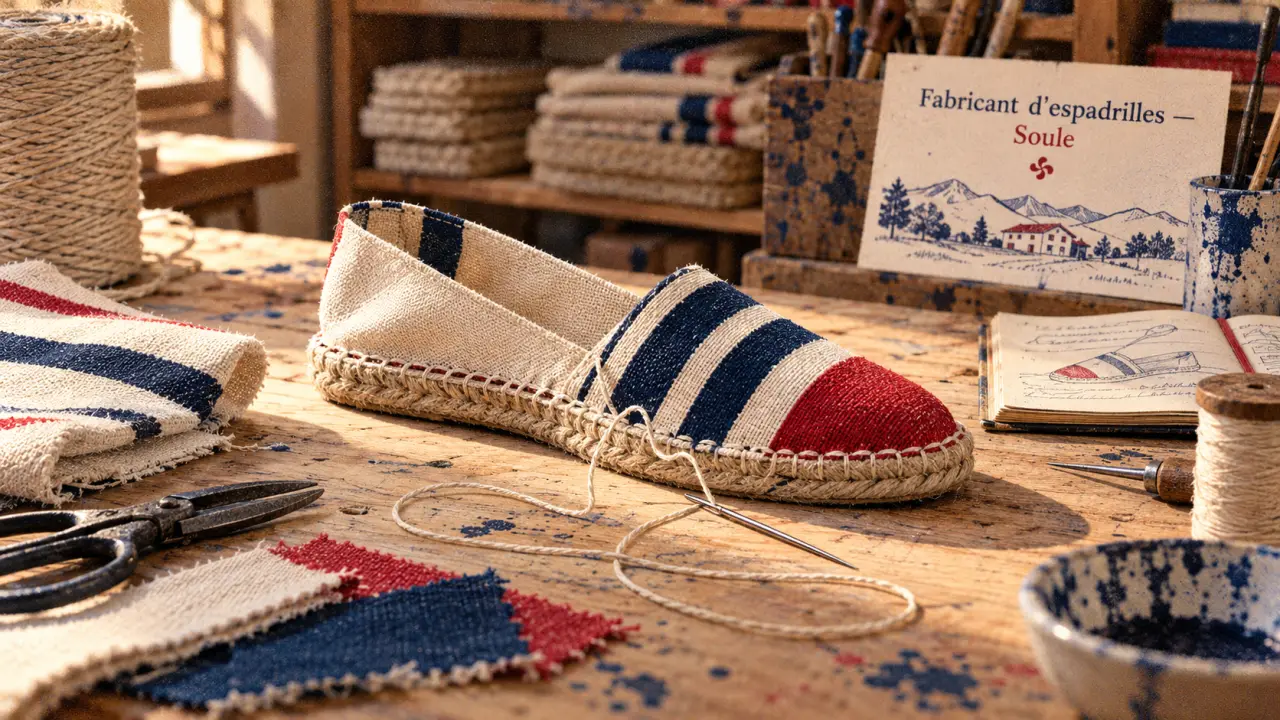 Fabricant espadrille pays basque : espadrille en atelier, toile et semelle en jute