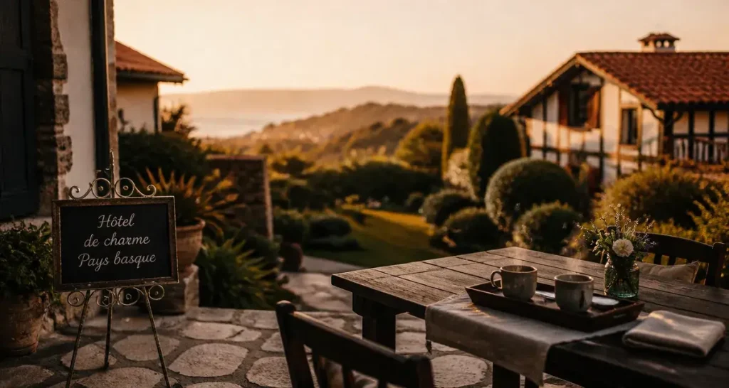 Hotel de charme au pays basque : terrasse d’hôtel et jardin