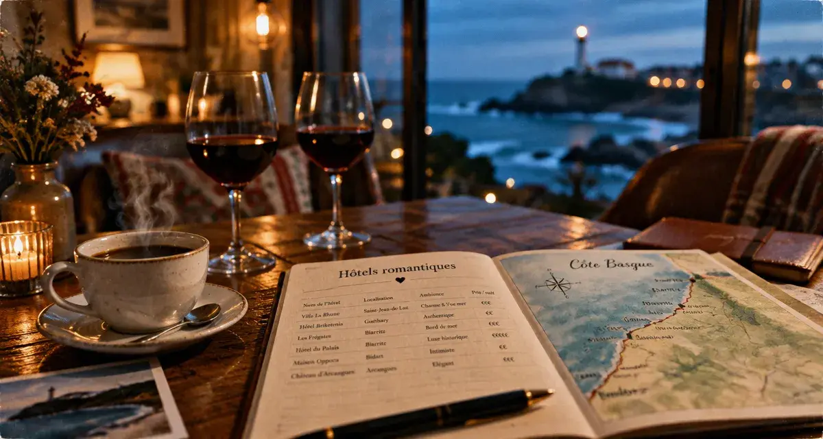 Hôtels romantiques à Pays basque : table romantique vue mer et phare