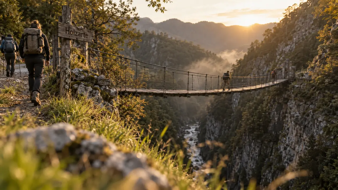 La soule pays basque : passerelle Holzarte, route de montagne et marcheurs