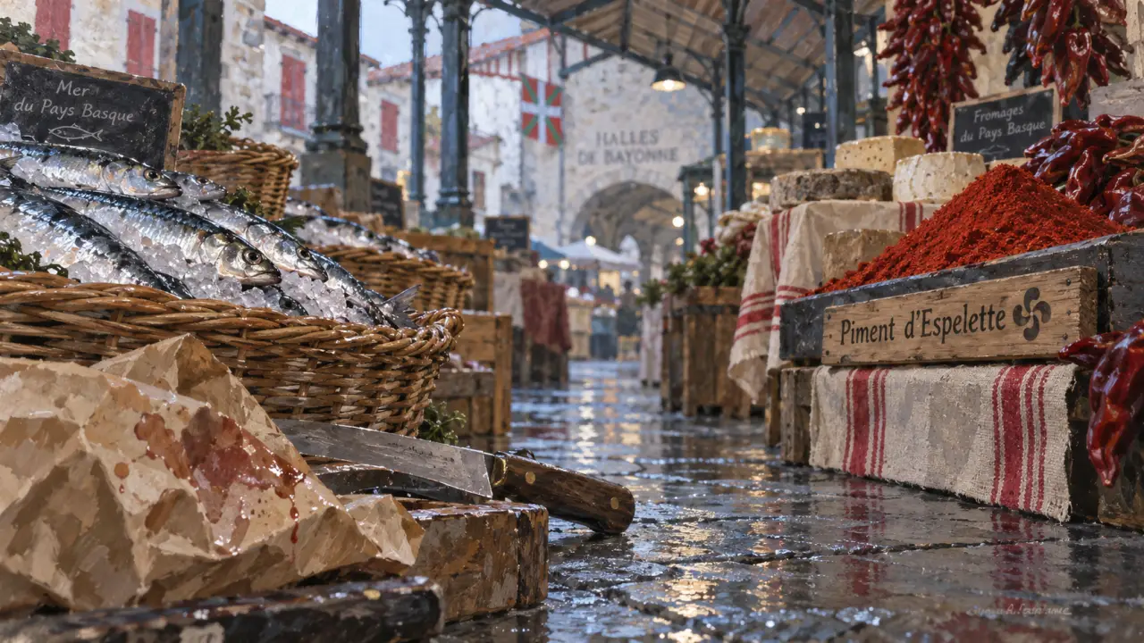 Les plus beaux marchés du pays basque : étal de poisson au marché basque couvert