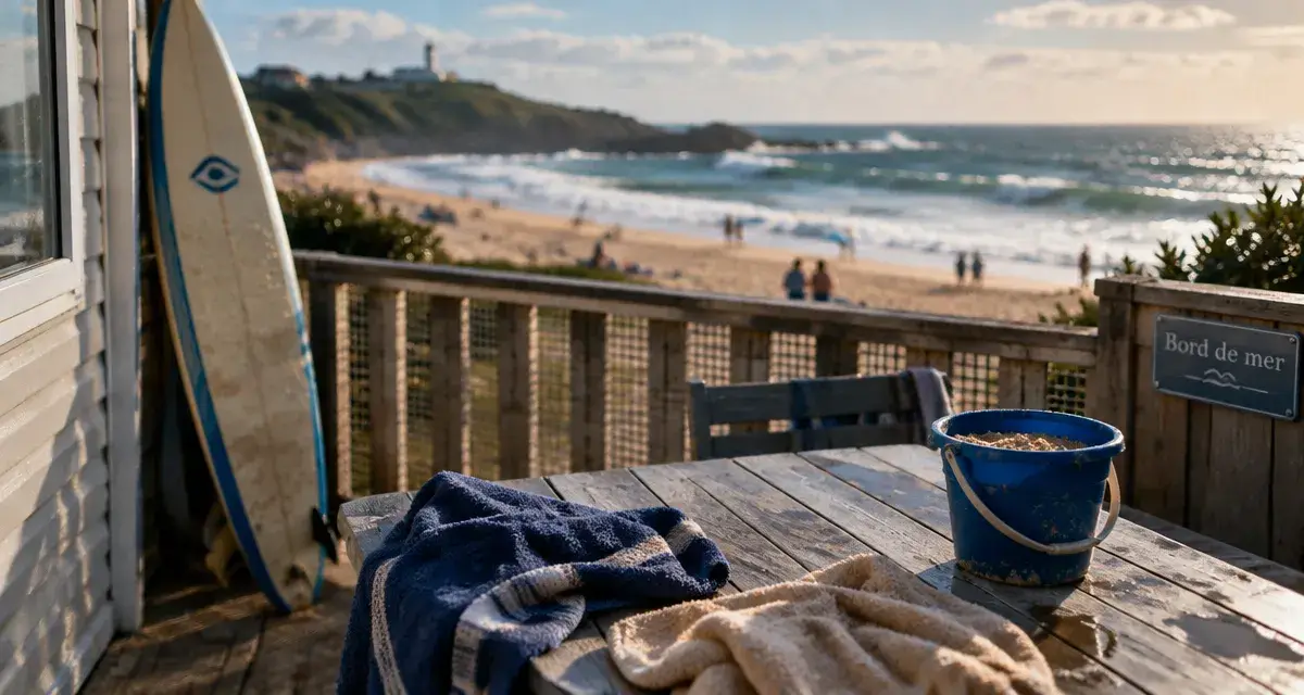 Location mobil home bord de mer Pays basque, vue plage et mer