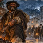Olentzero, charbonnier basque près d’un brasier en hiver