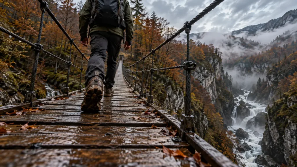 Passerelle pays basque Holzarte au-dessus des gorges, 180 m de vide