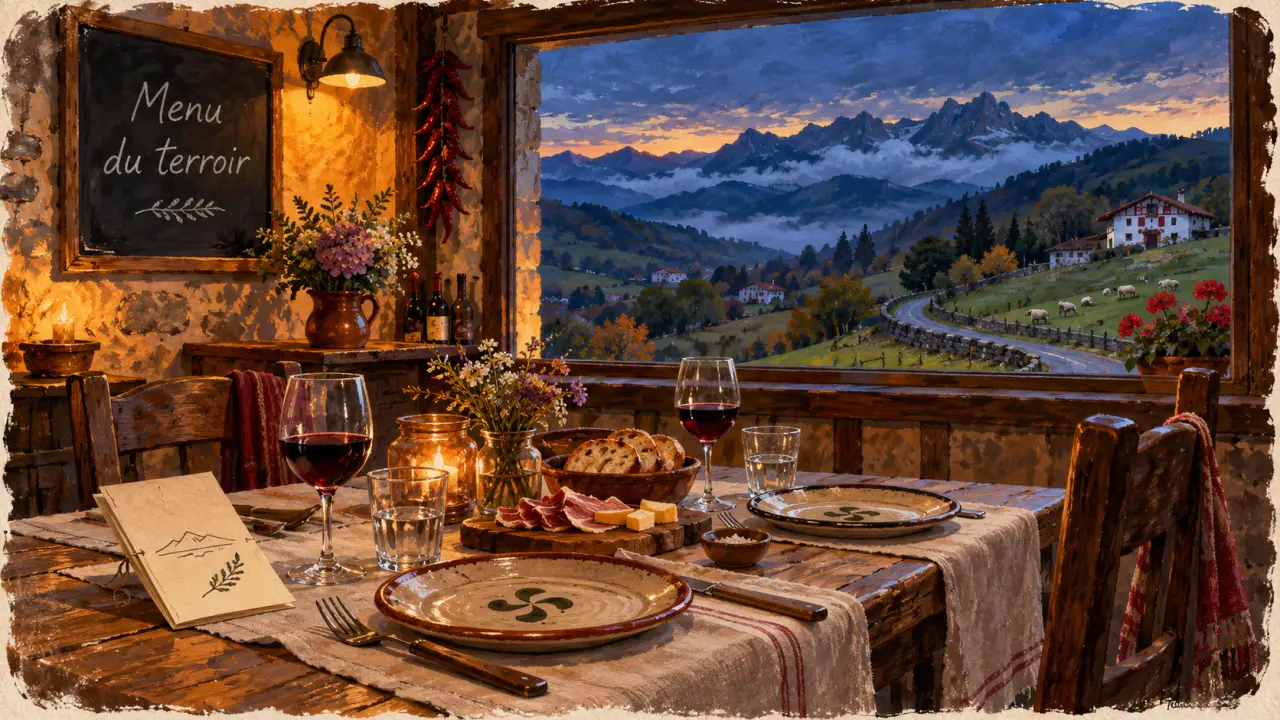 Restaurant pays basque montagne en ferme auberge, vue panoramique