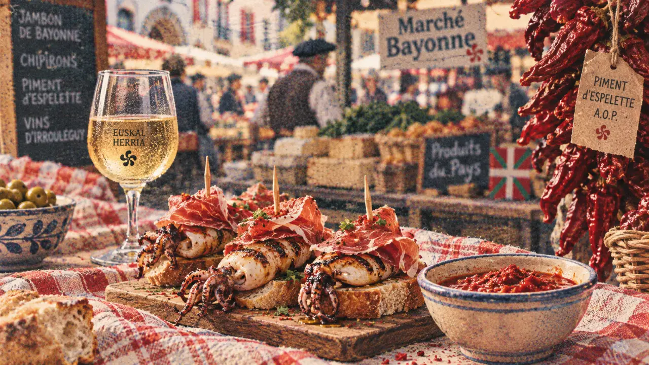 Spécialités pays basque : piment d’Espelette et pintxos au marché basque