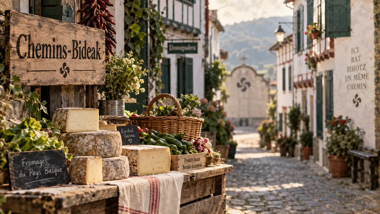 st palais pays basque : ruelle et marché, maisons à colombages