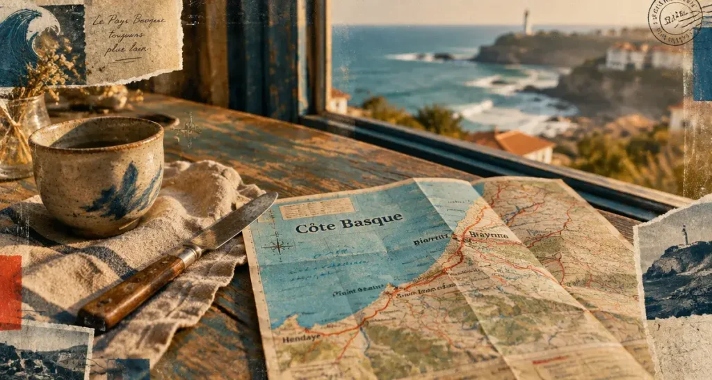 Carte Côte Basque pour voyage pays basque, vue Atlantique depuis une fenêtre